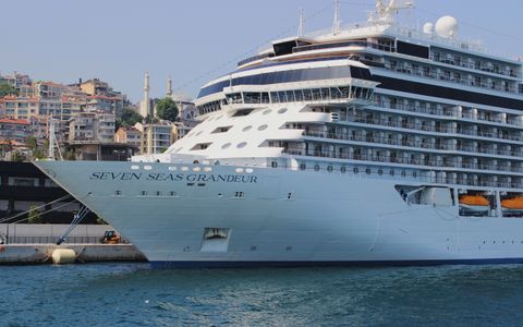 Cruise ship moored in harbor at Taniti Island